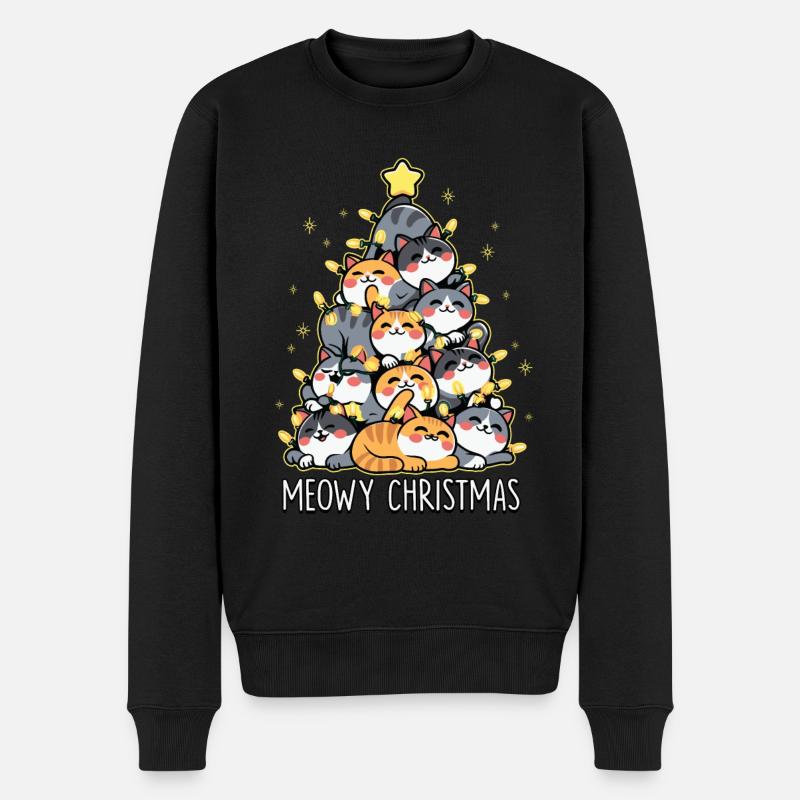 Meowy Christmas Lustiger Katzenbaum Weihnachten - Männer Premium Bio Pullover - Schwarz