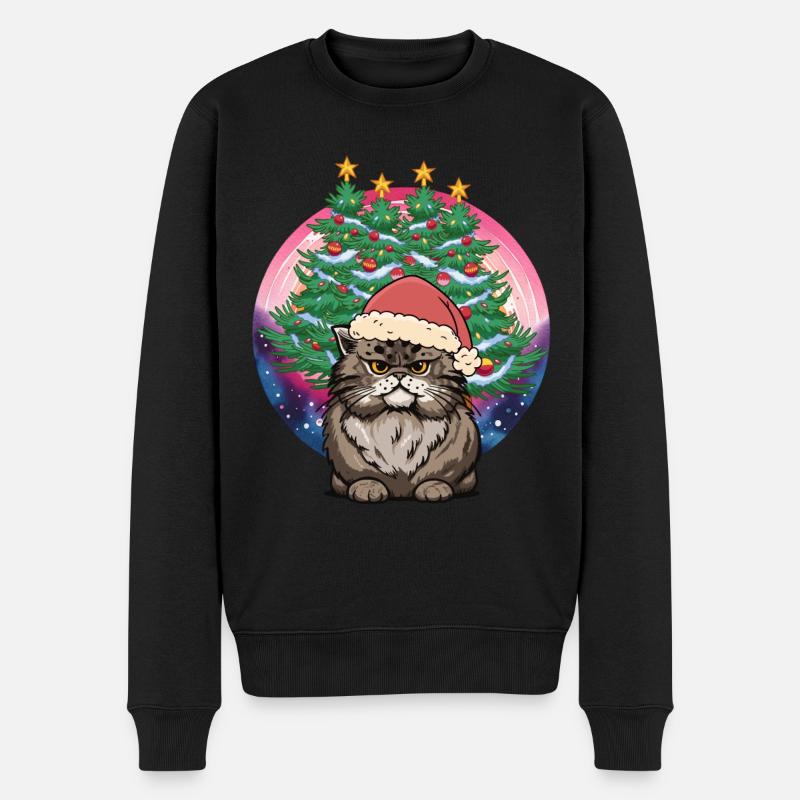 Chat de Noël Père Noël Père Noël Père Noël - Pull Premium bio Homme - noir