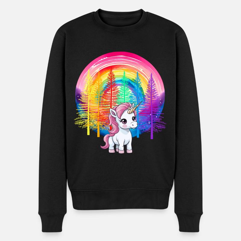 Regenbogen Einhorn Einhörner Kinder Kind - Männer Premium Bio Pullover - Schwarz