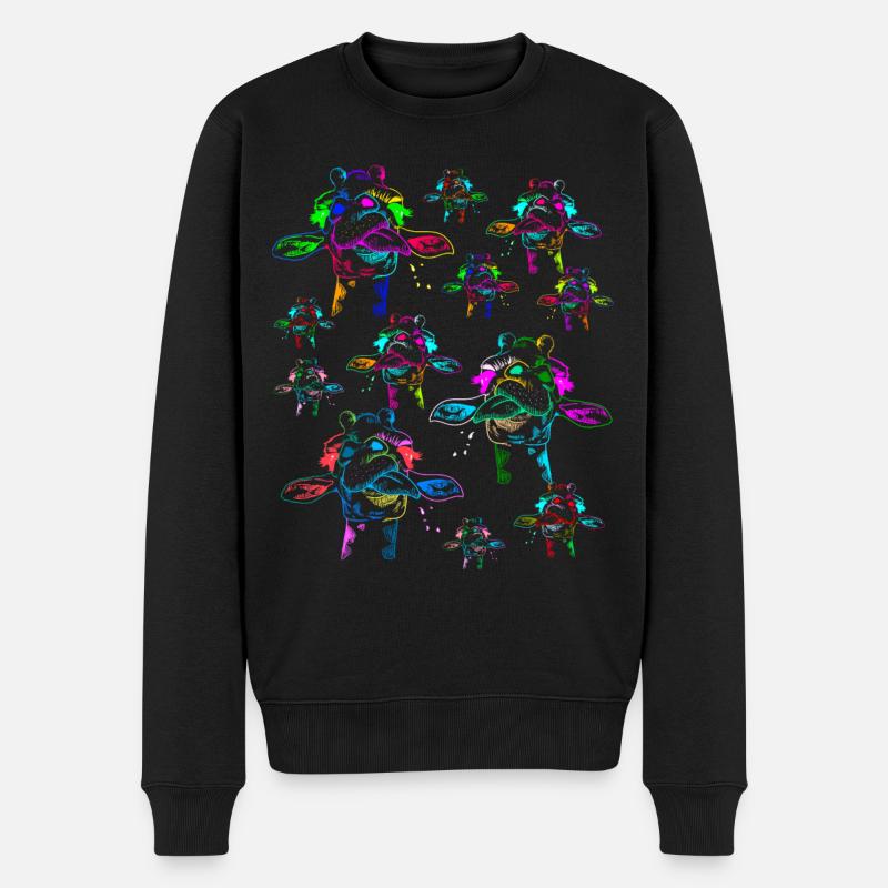 Regenbogen Giraffen Giraffe Kinder Kind Zootiere - Männer Premium Bio Pullover - Schwarz