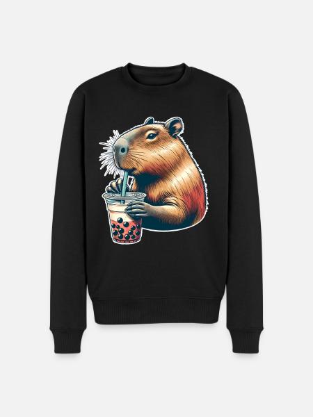 Capybara Bubble Tea - Men's Premium Organic Jumper - black