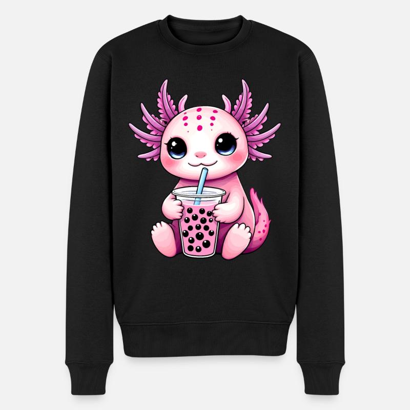 Axolotl Bubble Tea - Männer Premium Bio Pullover - Schwarz