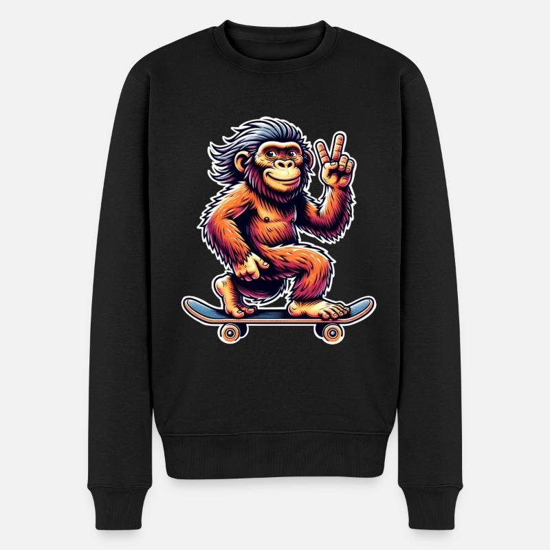 Skateur de skateboard néandertalien - Pull Premium bio Homme - noir
