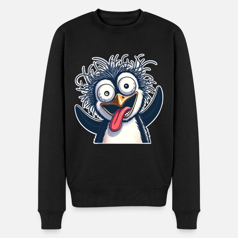 Pinguin Crazy - Männer Premium Bio Pullover - Schwarz