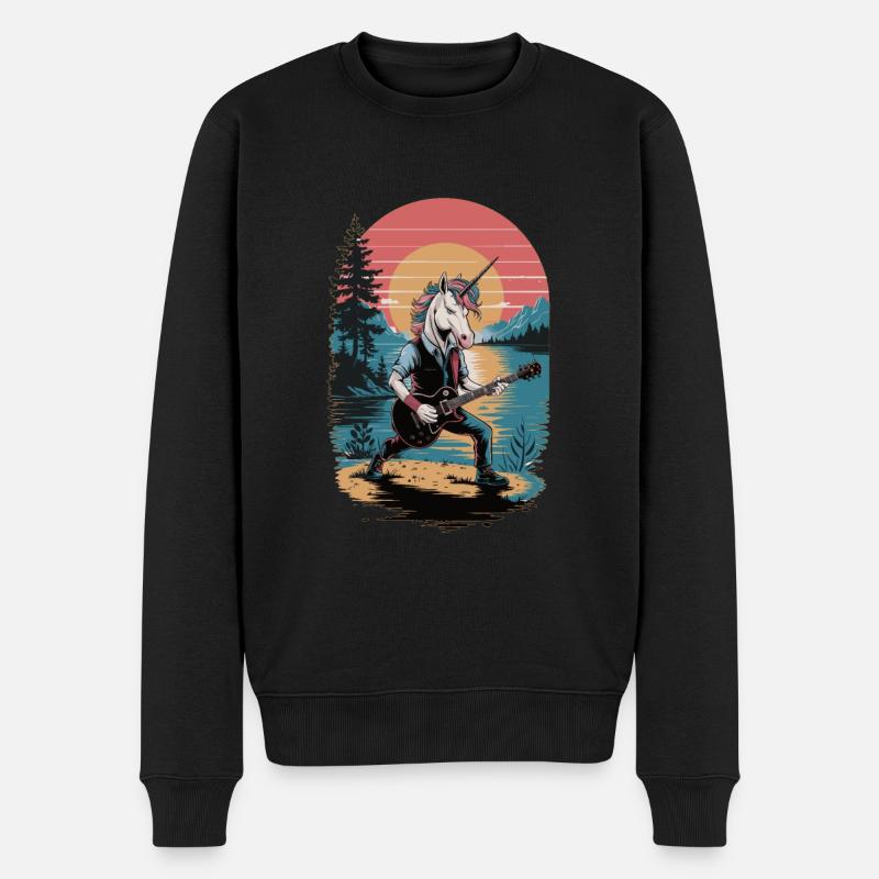 Rock-Einhorn mit Gitarre - Männer Premium Bio Pullover - Schwarz