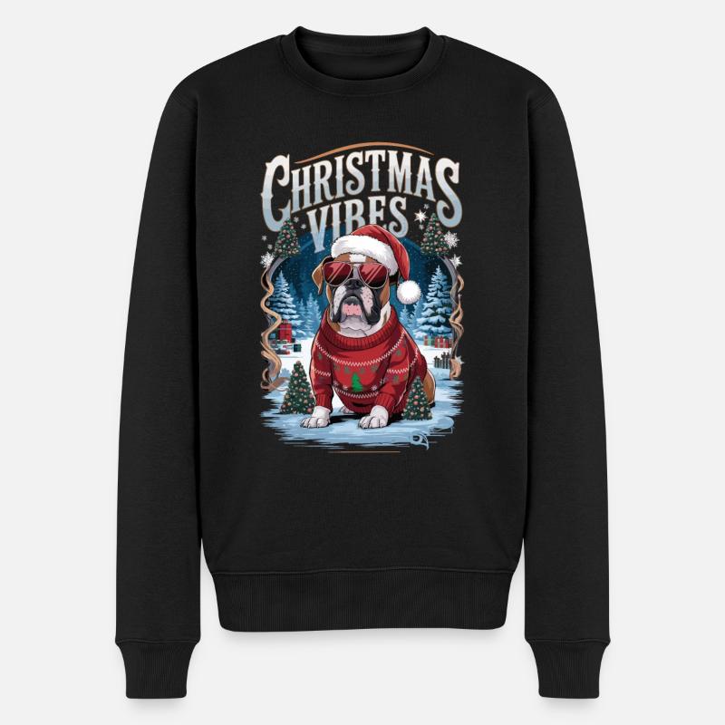 Boxer Christmas Vibes - Männer Premium Bio Pullover - Schwarz