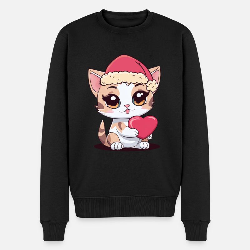 Weihnachtsmann Nikolaus Katze Katzen Kinder - Männer Premium Bio Pullover - Schwarz