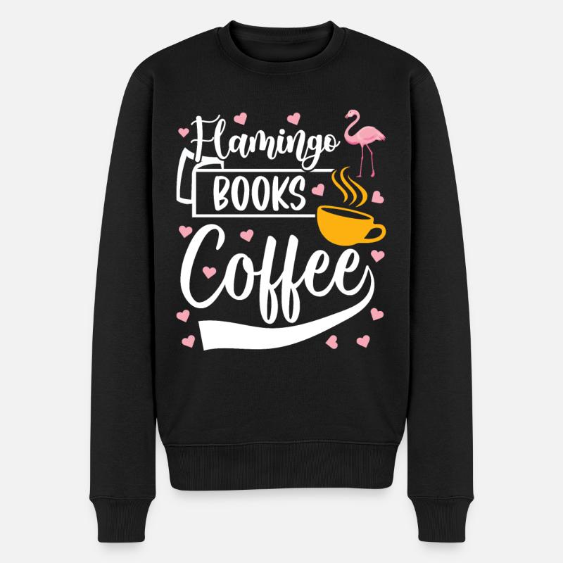 Flamingo Books Coffee - Pink Flamingo - Männer Premium Bio Pullover - Schwarz