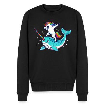 Narval, Licorne, Baleine, Créature Marine, Dabbing - Pull Premium bio Homme - noir - Devant - Nico (187cm)