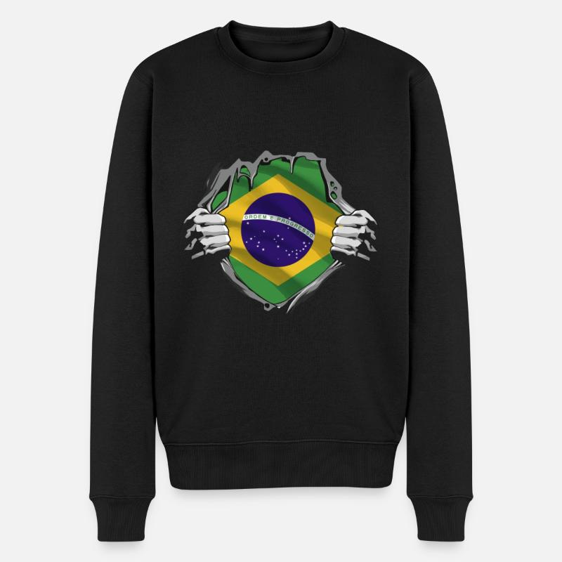 Drapeau brésilien Force Fierté - Pull Premium bio Homme - noir