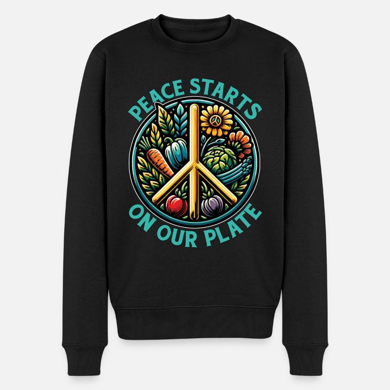 Vegetarian Peace Starts On Your Plate Animal Lover - Männer Premium Bio Pullover - Schwarz