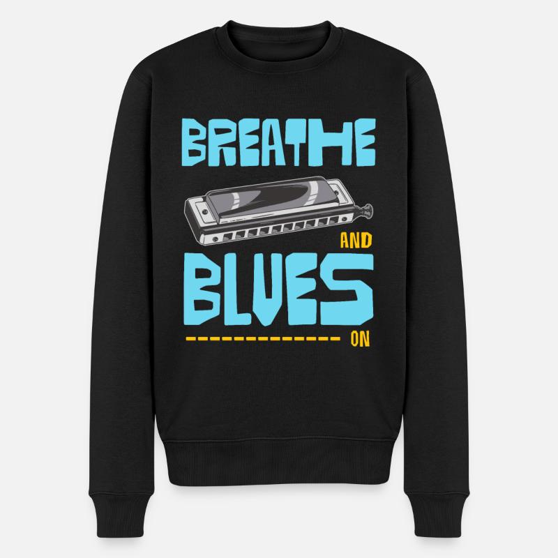 Blues On Mundharmonika - Männer Premium Bio Pullover - Schwarz