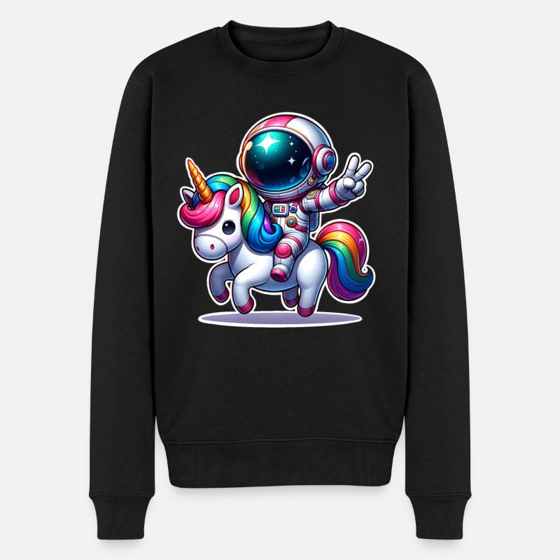 Astronaut Einhorn - Männer Premium Bio Pullover - Schwarz