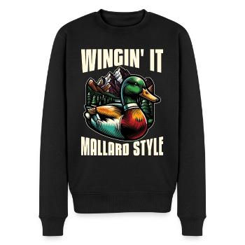 Mallard Duck Wingin' It Mallard Style Duck Hunter - Männer Premium Bio Pullover - Schwarz - Vorne - Nico (187cm)