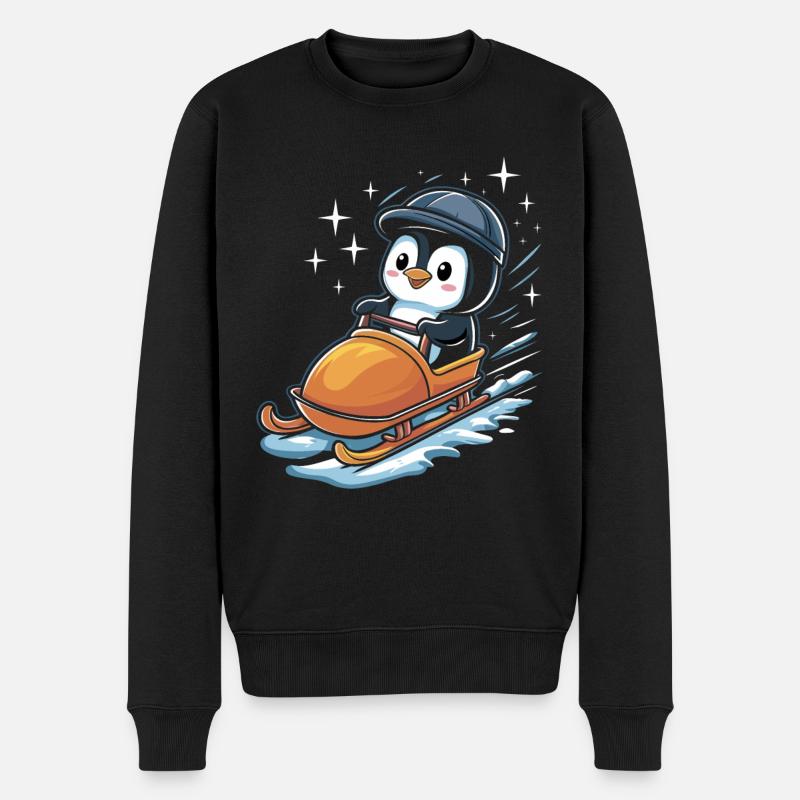 Mignon pingouin luge plaisir d’hiver - Pull Premium bio Homme - noir