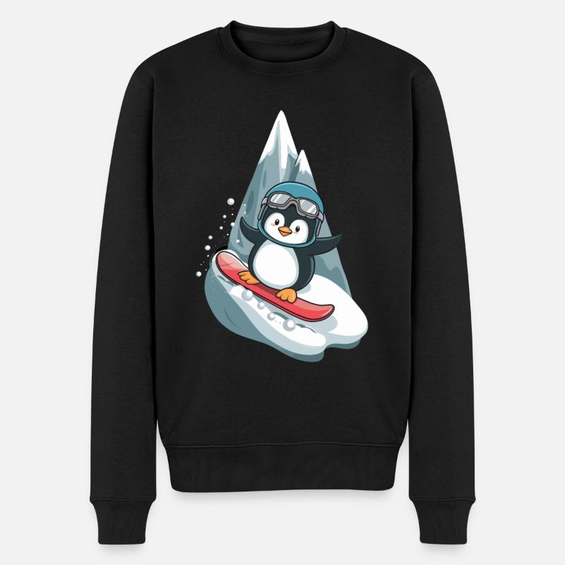Coole Pinguin Snowboard Abenteuer - Männer Premium Bio Pullover - Schwarz