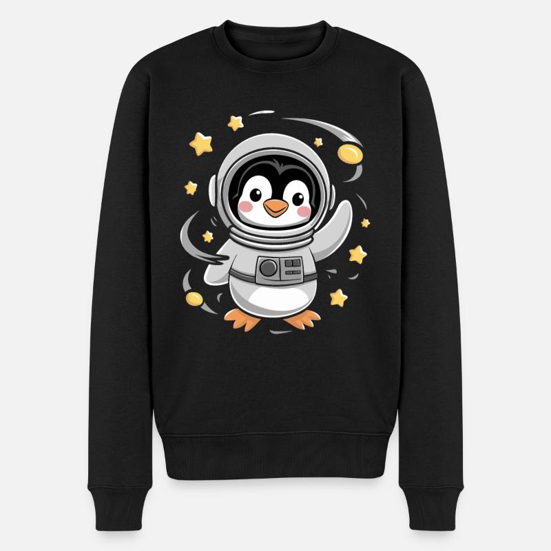 Pinguin Astronaut Abenteuer Im Weltall - Männer Premium Bio Pullover - Schwarz