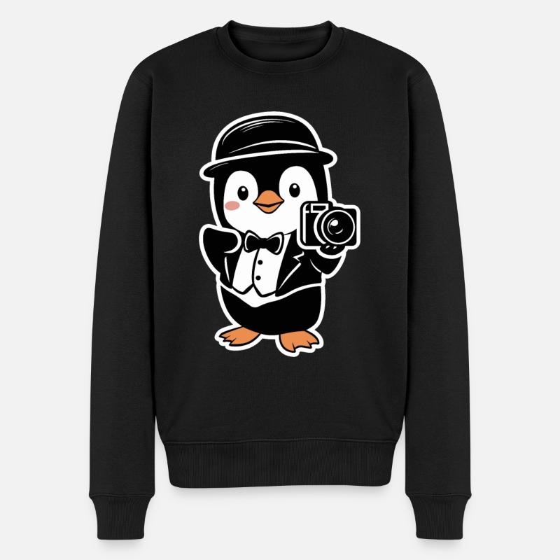 Pingouin élégant avec appareil photo - Pull Premium bio Homme - noir