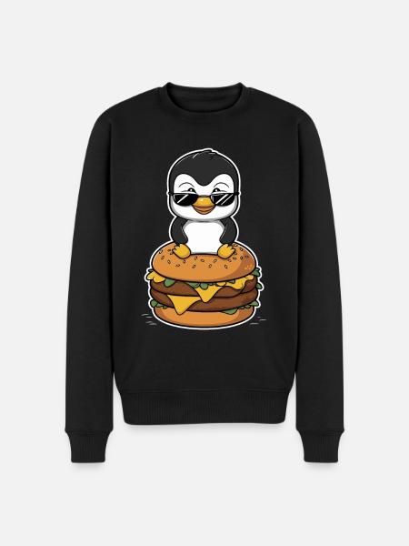 Cool penguin with burger - Men's Premium Organic Jumper - black