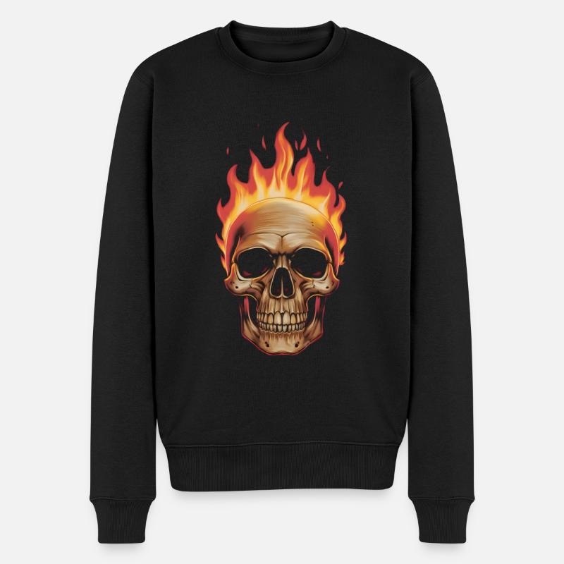 Brennender Schädel - Männer Premium Bio Pullover - Schwarz
