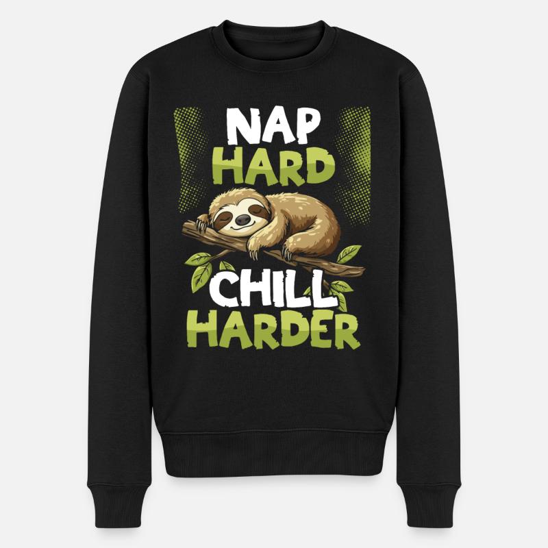 Nap Hard, Chill Harder Faultier Sloth - Männer Premium Bio Pullover - Schwarz