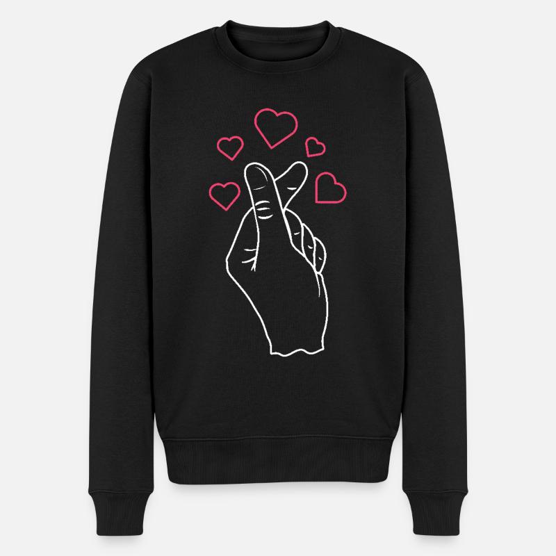 Liebevolle Handgeste Mit Herzen - Männer Premium Bio Pullover - Schwarz