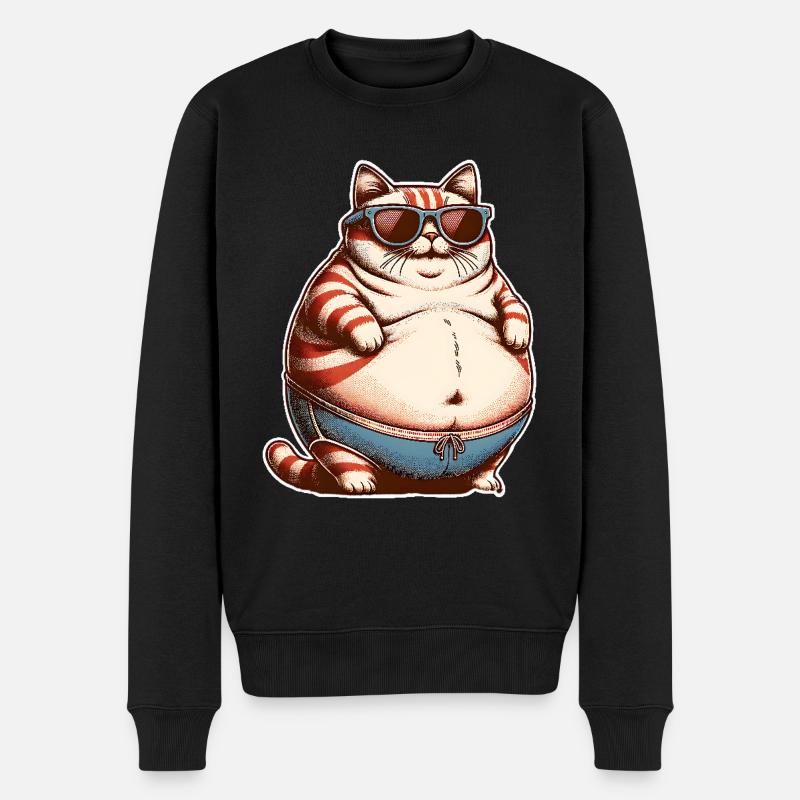 Dicke Katze - Männer Premium Bio Pullover - Schwarz