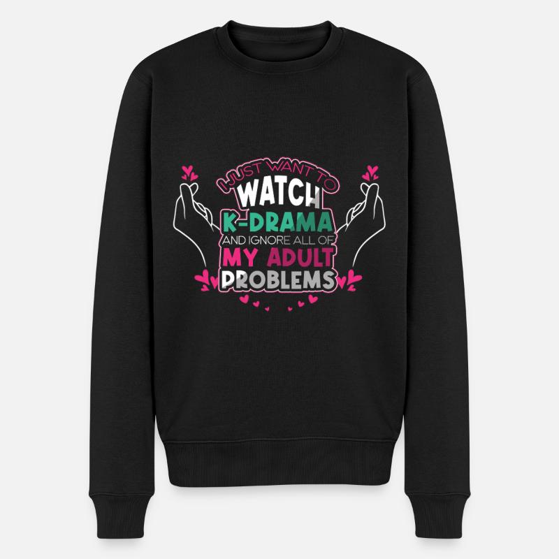 Ich Möchte Nur K-Drama Schauen Und Meine Probleme - Männer Premium Bio Pullover - Schwarz