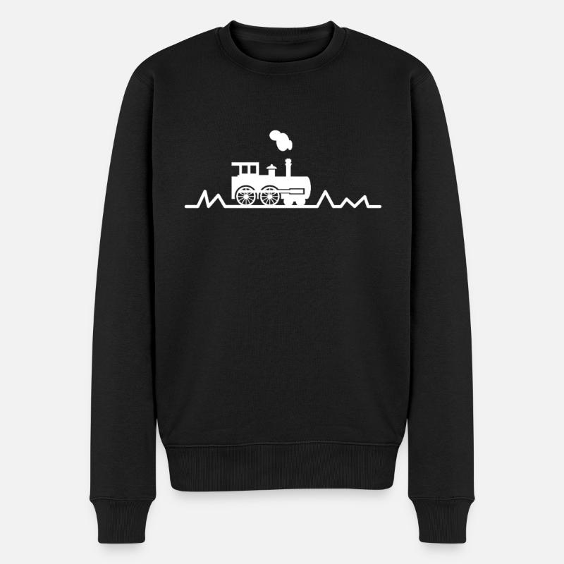 Dampflok Herzschlag Eisenbahner Lok Zugführer Puls - Männer Premium Bio Pullover - Schwarz