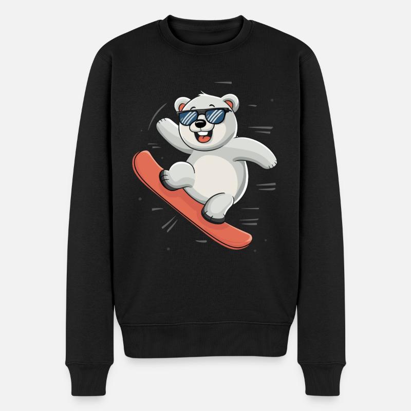 Cooler Eisbär Snowboarden Abenteuer - Männer Premium Bio Pullover - Schwarz