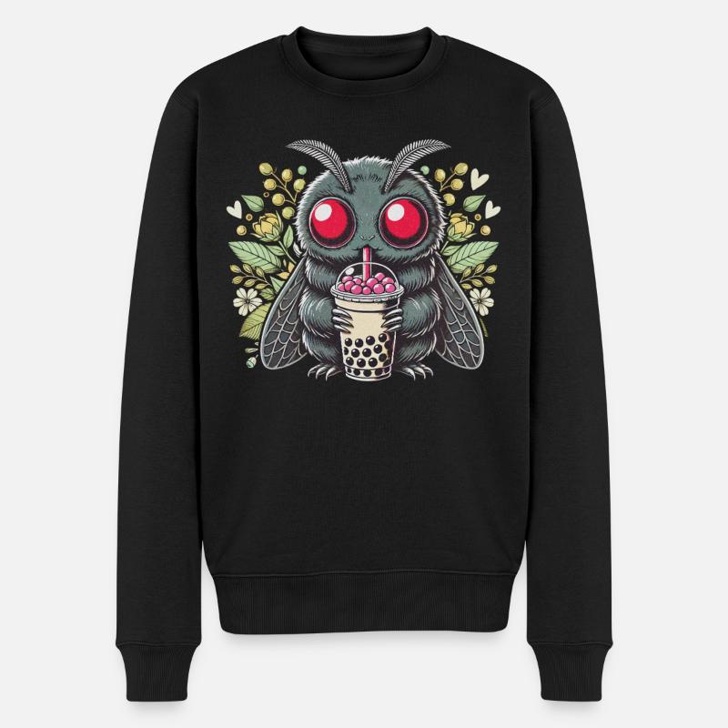 Cute Moth Drinks Bubble Tea - Men's Premium Organic Jumper - black