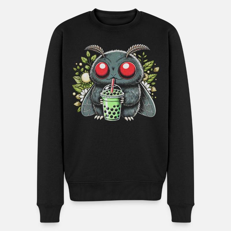 Mothman Drinking Bubble Tea - Männer Premium Bio Pullover - Schwarz