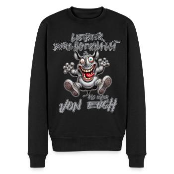 Verrücktes Nashorn Lieber durchgeknallt als einer - Männer Premium Bio Pullover - Schwarz - Vorne - Nico (187cm)