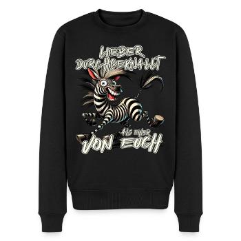 Zebra Lieber durchgeknallt als einer von euch - Männer Premium Bio Pullover - Schwarz - Vorne - Nico (187cm)