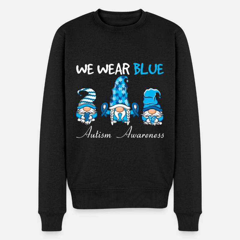 Autismus Wir Tragen Blau Gnome Bewusstsein - Männer Premium Bio Pullover - Schwarz