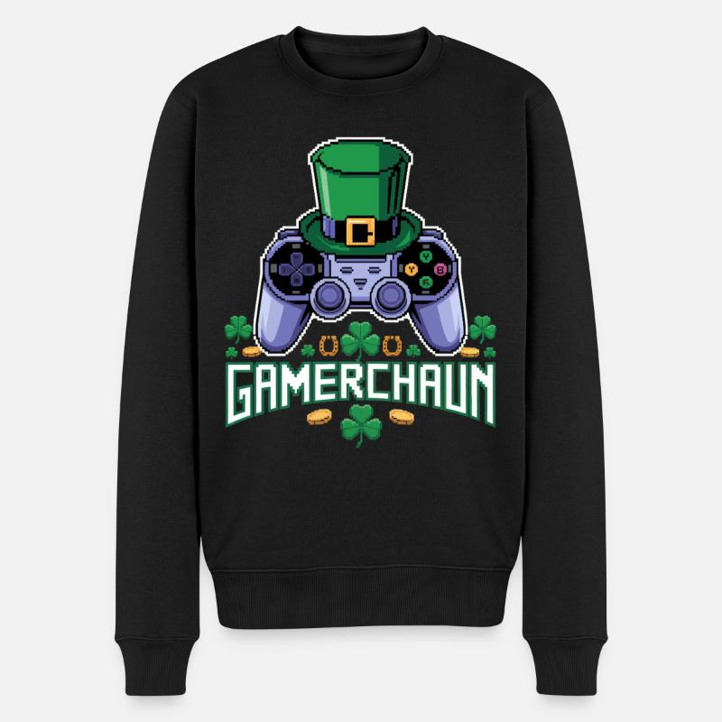 Gamerchaun Shamrock Saint-Patrick Leprechaun - Pull Premium bio Homme - noir