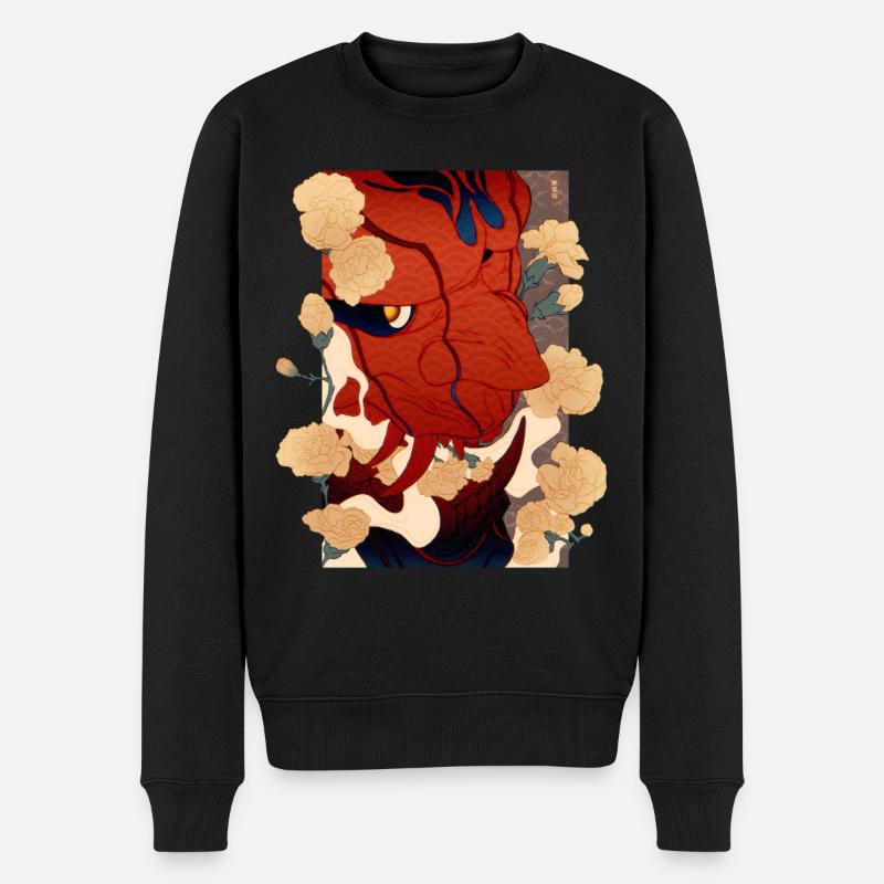 Florale Oni - Männer Premium Bio Pullover - Schwarz