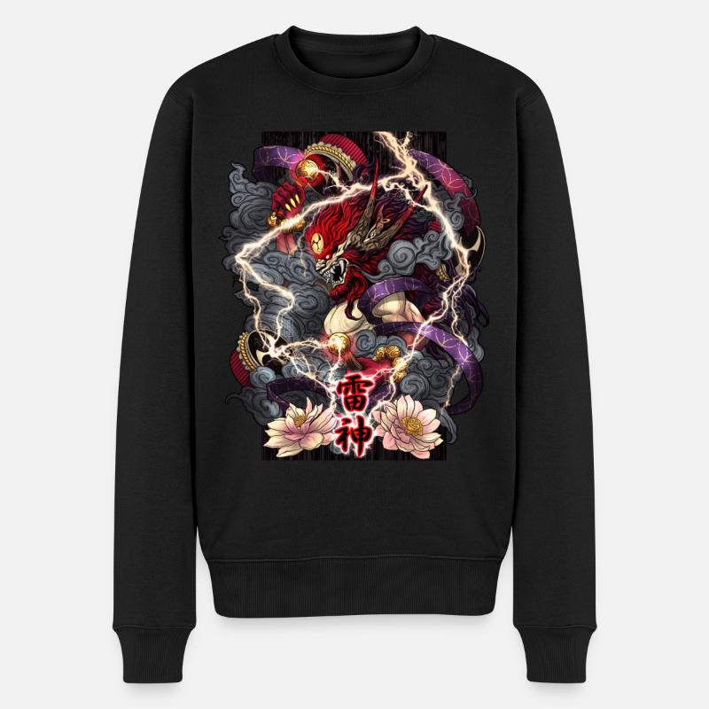 Raijin, Gott des Donners - Männer Premium Bio Pullover - Schwarz