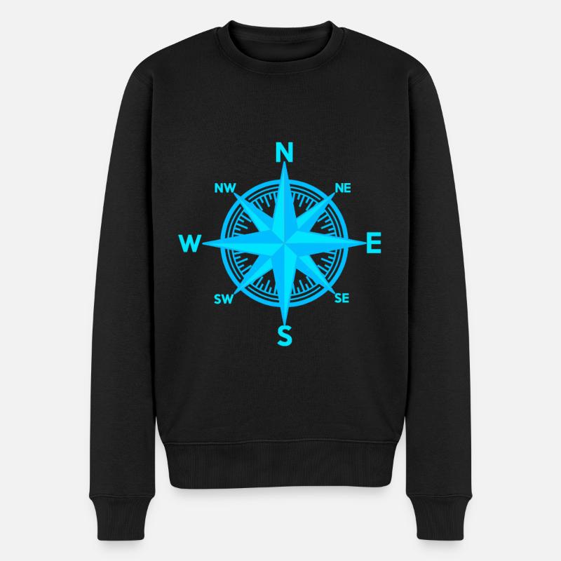 maritim Windrose Kompass Seefahrt Seemann - Männer Premium Bio Pullover - Schwarz