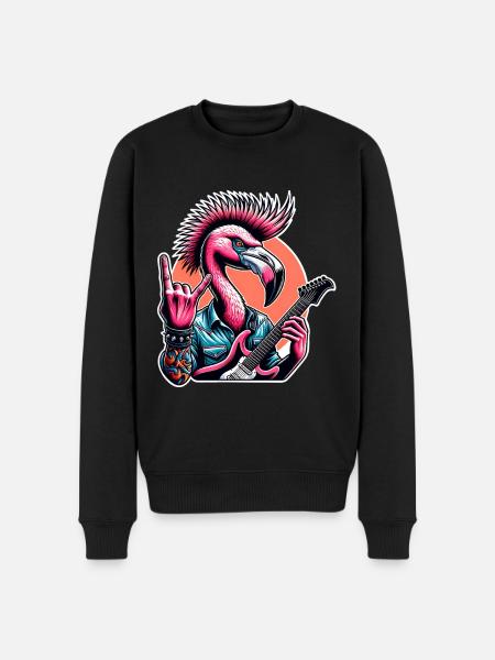 Flamingo Rock and Roll guitarist - Men's Premium Organic Jumper - black