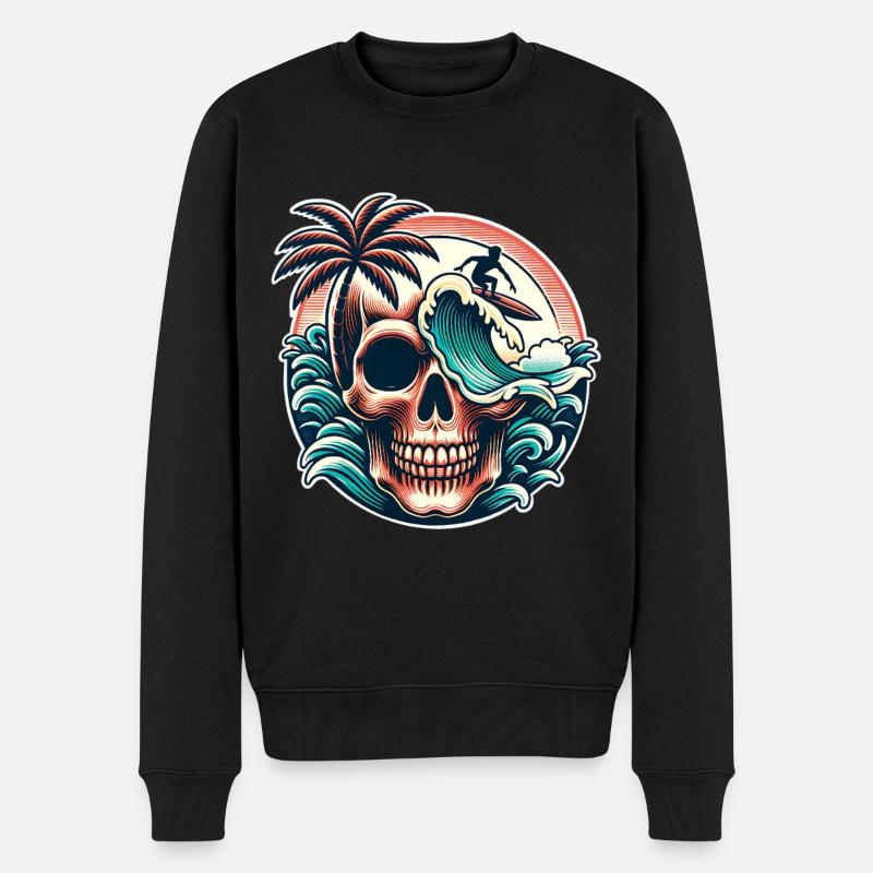 Crâne de surfeur de surf - Pull Premium bio Homme - noir