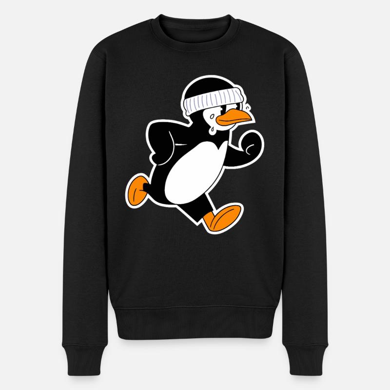 Lustiger Laufender Pinguin Mit Stirnband - Männer Premium Bio Pullover - Schwarz