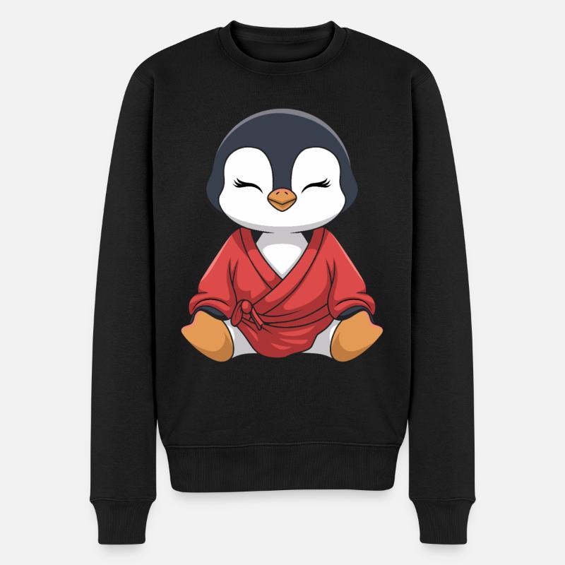 Pingouin méditant en kimono - Pull Premium bio Homme - noir