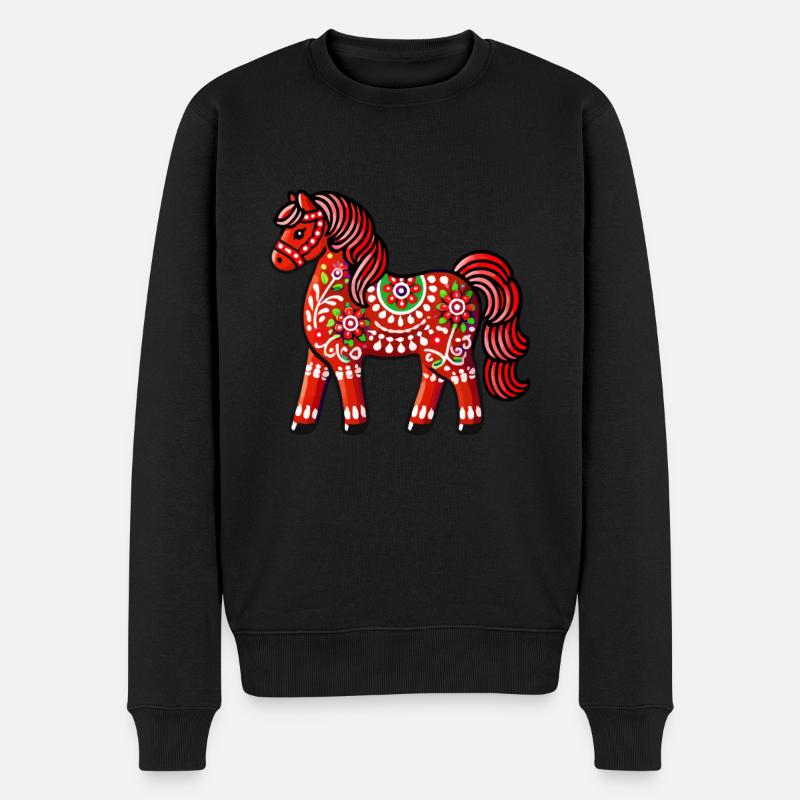 Swedish Dala Horse, Scandinavian sverige sweden - Männer Premium Bio Pullover - Schwarz
