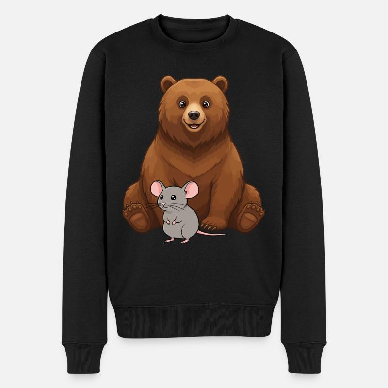 Bär und Maus Beste Freunde - Männer Premium Bio Pullover - Schwarz