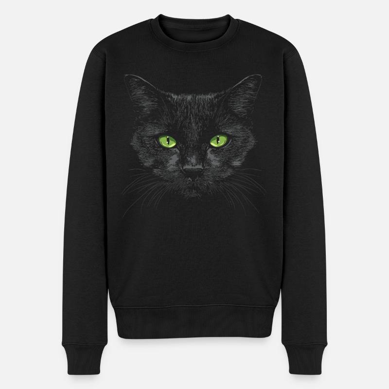 Schwarze Katze Grüne Augen - Männer Premium Bio Pullover - Schwarz