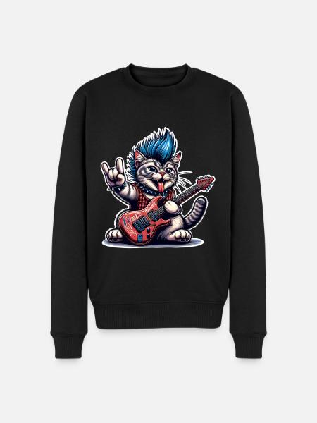 Cat Rock and Roll Guitarist - Men's Premium Organic Jumper - black