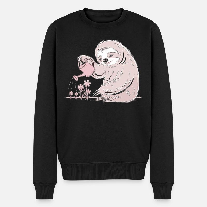 Gemütlicher Gärtner Faultier Mit Gießkanne - Männer Premium Bio Pullover - Schwarz