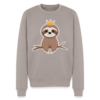 Königliches Faultier auf Ast Mit Krone - Männer Premium Bio Pullover - Taupe - Vorne - Nico (187cm)