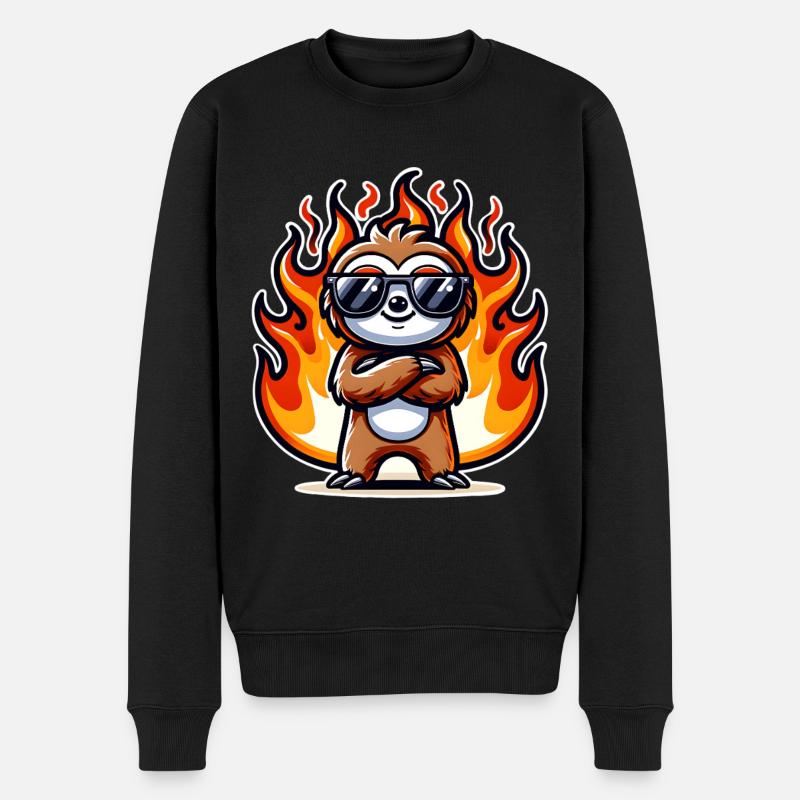 Faultier Cool Flammen Feuer - Männer Premium Bio Pullover - Schwarz